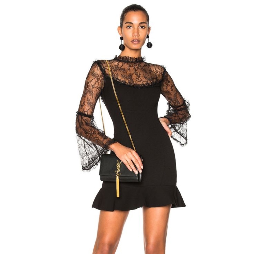 Nicholas Black Mini Dress with lace arms